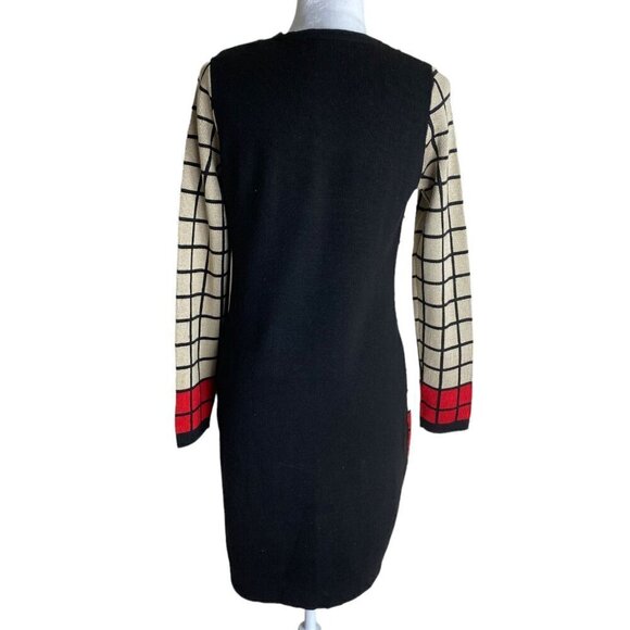 J Howard Windowpane Print Long Sleeve Sweater Dress Red Cream Black Women's Sz S - Picture 8 of 9